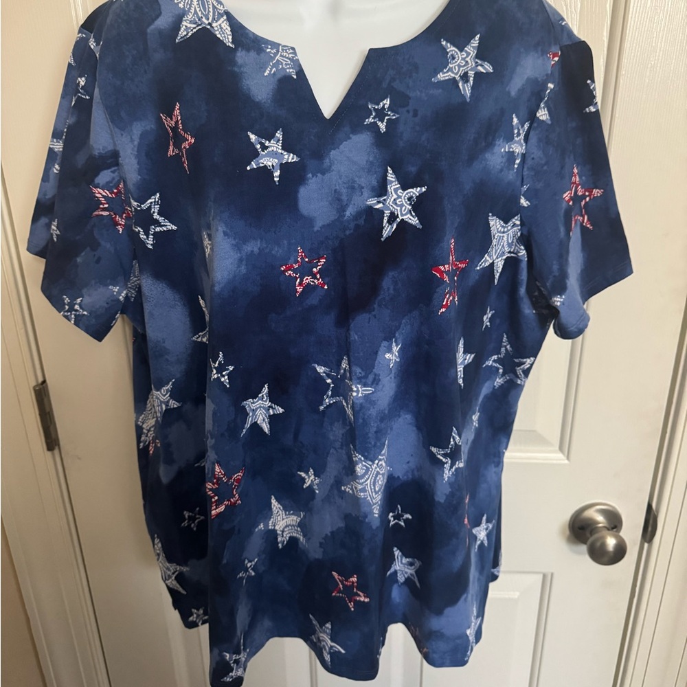 ALFRED DUNNER PLUS 2X WOMENS Navy Stars Patriotic USA 4th Of July Top NWT $50